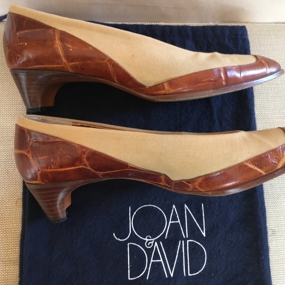 JOAN & DAVID COUTURE Spectator Pumps; Khaki Canvas & Brown Leather; 7-1/2 M - Picture 2 of 6